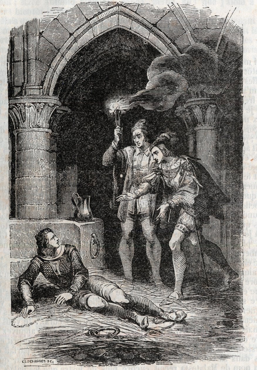 Leon (Leone) delivre Roger (Ruggero, Ruggiero) - rycina z 1851 r. z „”Roland furieux”” (Orlando furioso) (XVI w.) Ludovico Ariosto, znanego jako Ariosta – wydanie przetłumaczone z języka włoskiego przez hrabiego Tressan i opublikowane Gustave Harvar autorstwa Unknown artist