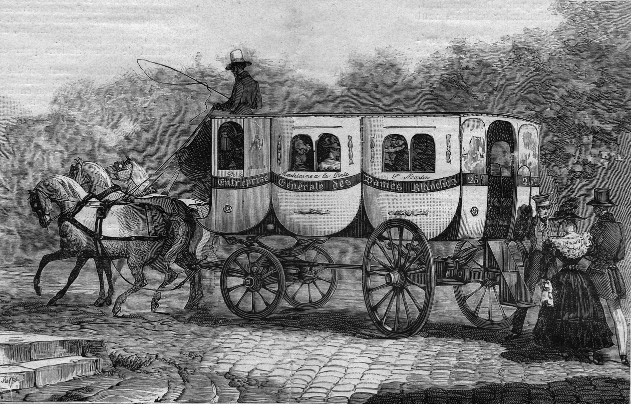 Les Omnibus de Paris w XIX wieku: la dame blanche - rycina z 1892 r. autorstwa Unknown artist