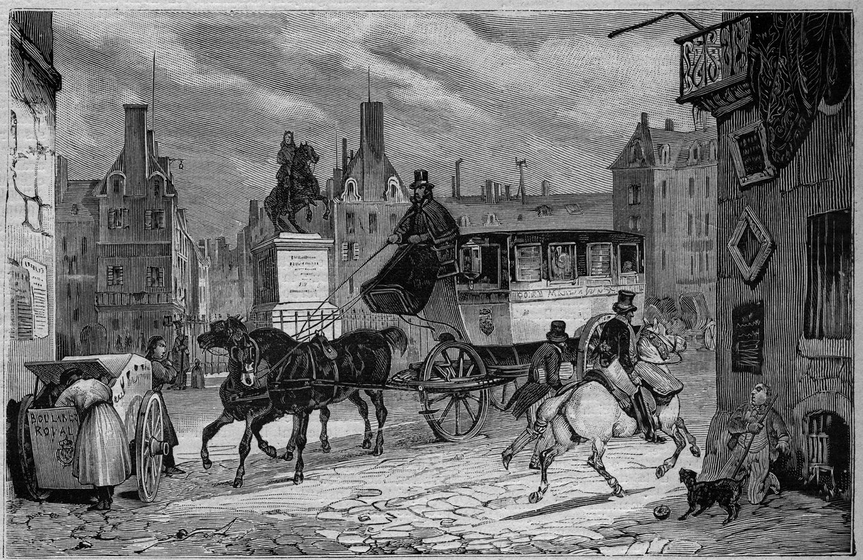 Les Omnibus de Paris w XIX wieku: trójkołowiec - rycina z 1892 r. autorstwa Unknown artist