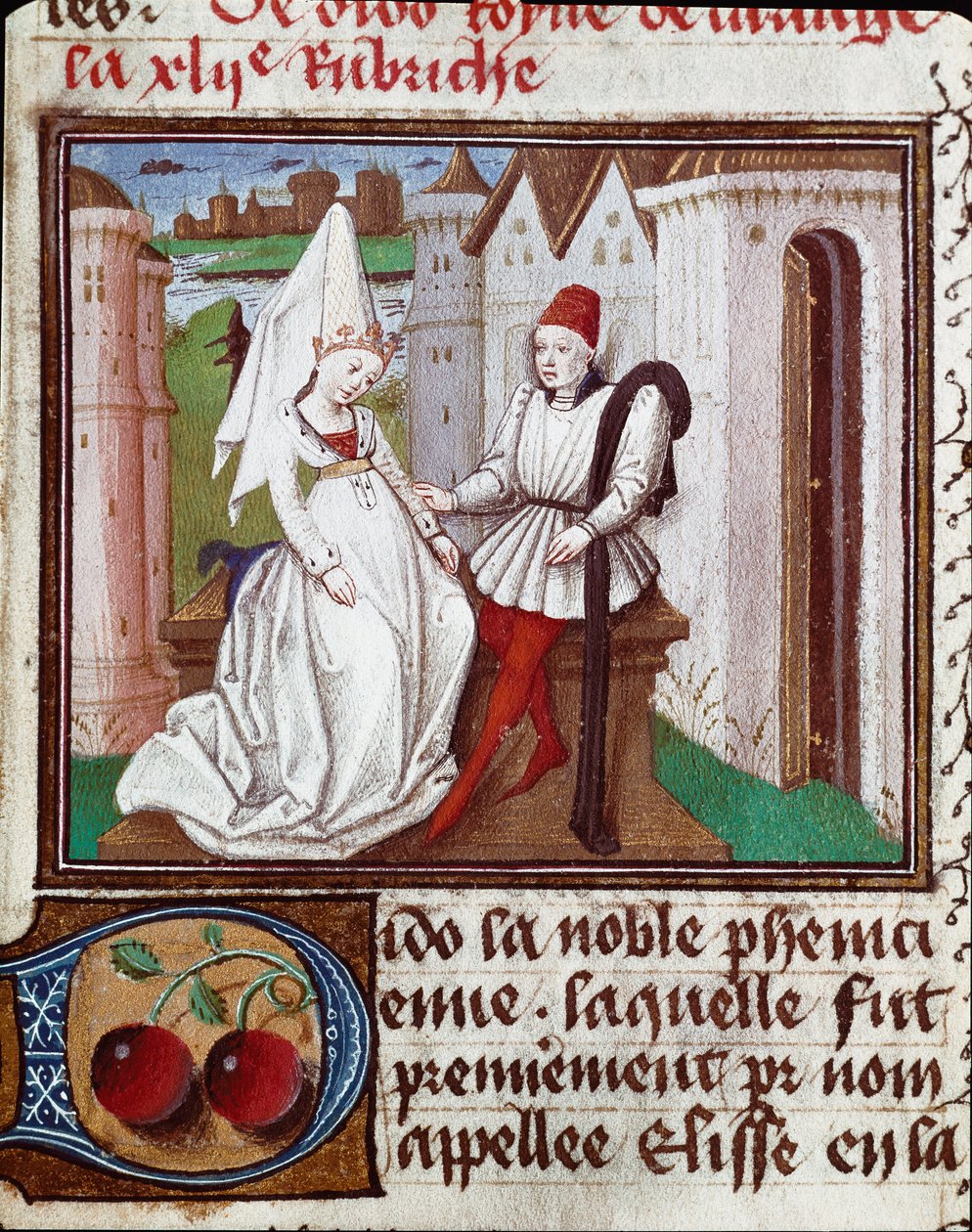 Miłość Didon, założyciela Kartaginy i Enee Miniature zaczerpnięta z „Księgi światła i szlachetnych kobiet” Giovanniego Boccaccio, wypowiedziana przez Jeana Boccace