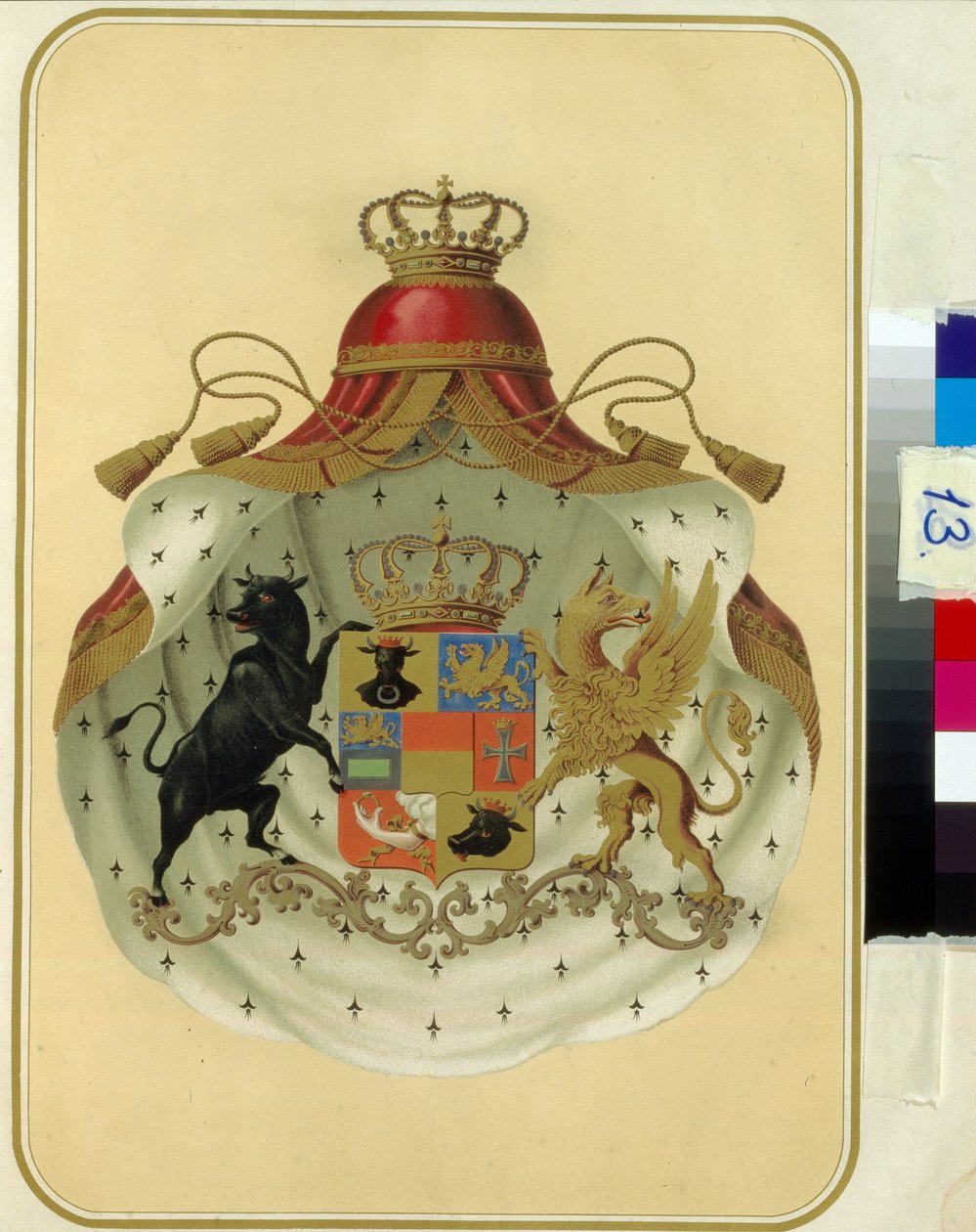 Les armoiries des francs macons de la Grande Loge de Suede Norvege. (Herb Wielkiej Loży Masońskiej Szwecji, Norwegii). Anonim twórczości, litografia. Rosyjska Biblioteka Państwowa, Moskwa. autorstwa Unknown artist