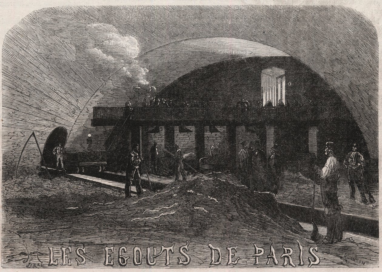 Kanały Paryża: wielka komora i kuźnia warsztaty Most Notre Dame (Notre-Dame) - Grawerowanie w „”Le Monde Illustré”” autorstwa Unknown artist