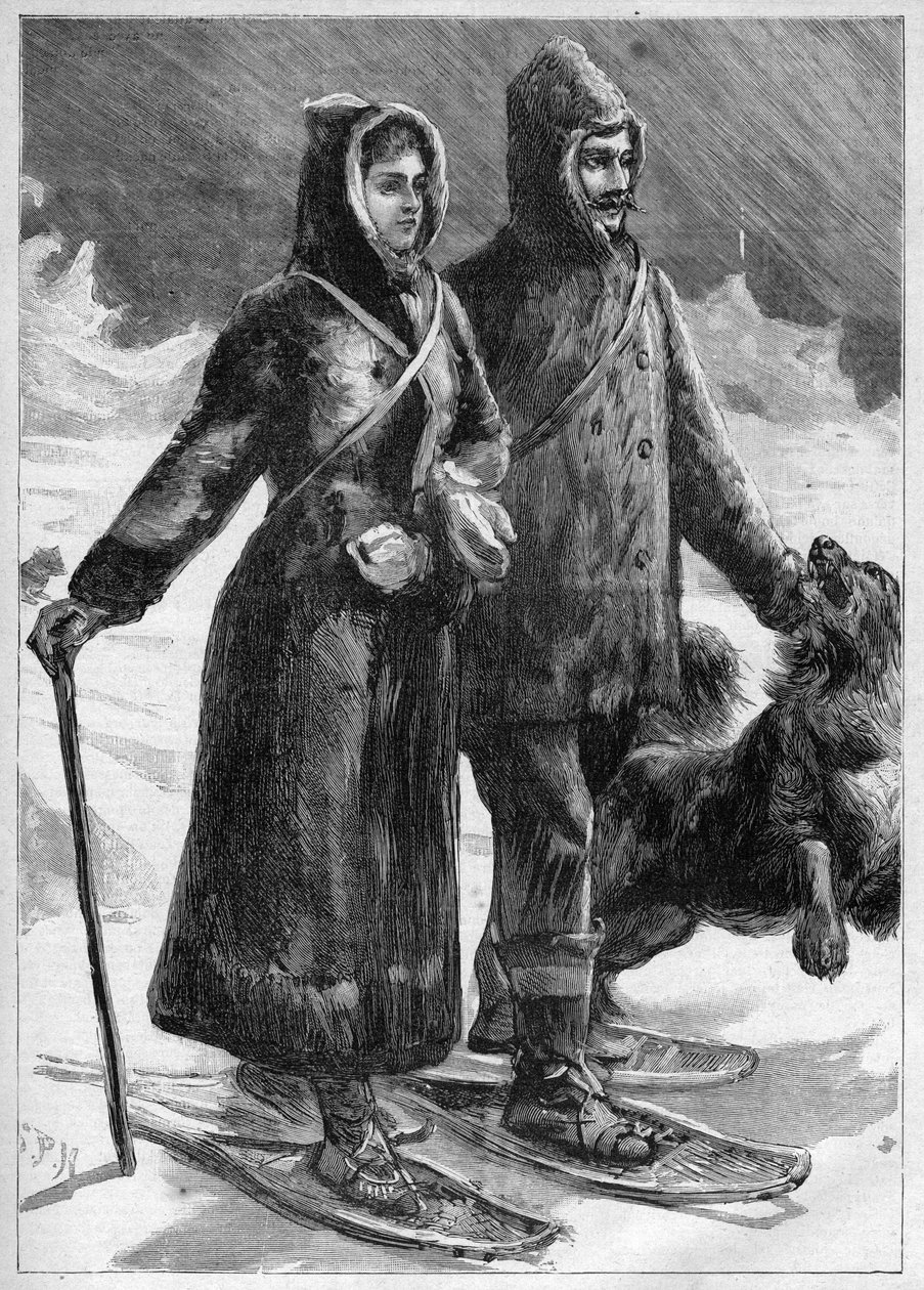 Porucznik Robert Edwin Peary (1856-1920) na Grenlandii z żoną - rycina w „Le Journal des voyages” z 1894 r. autorstwa Unknown artist