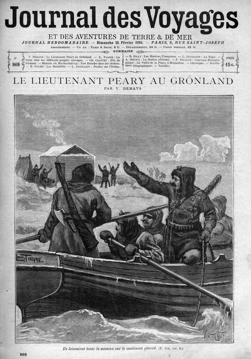 Porucznik Robert Edwin Peary na Grenlandii - Porucznik Robert Edwin Peary (1856-1920) na Grenlandii - okładka „Le Journal des voyages” z 1894 roku autorstwa Unknown artist