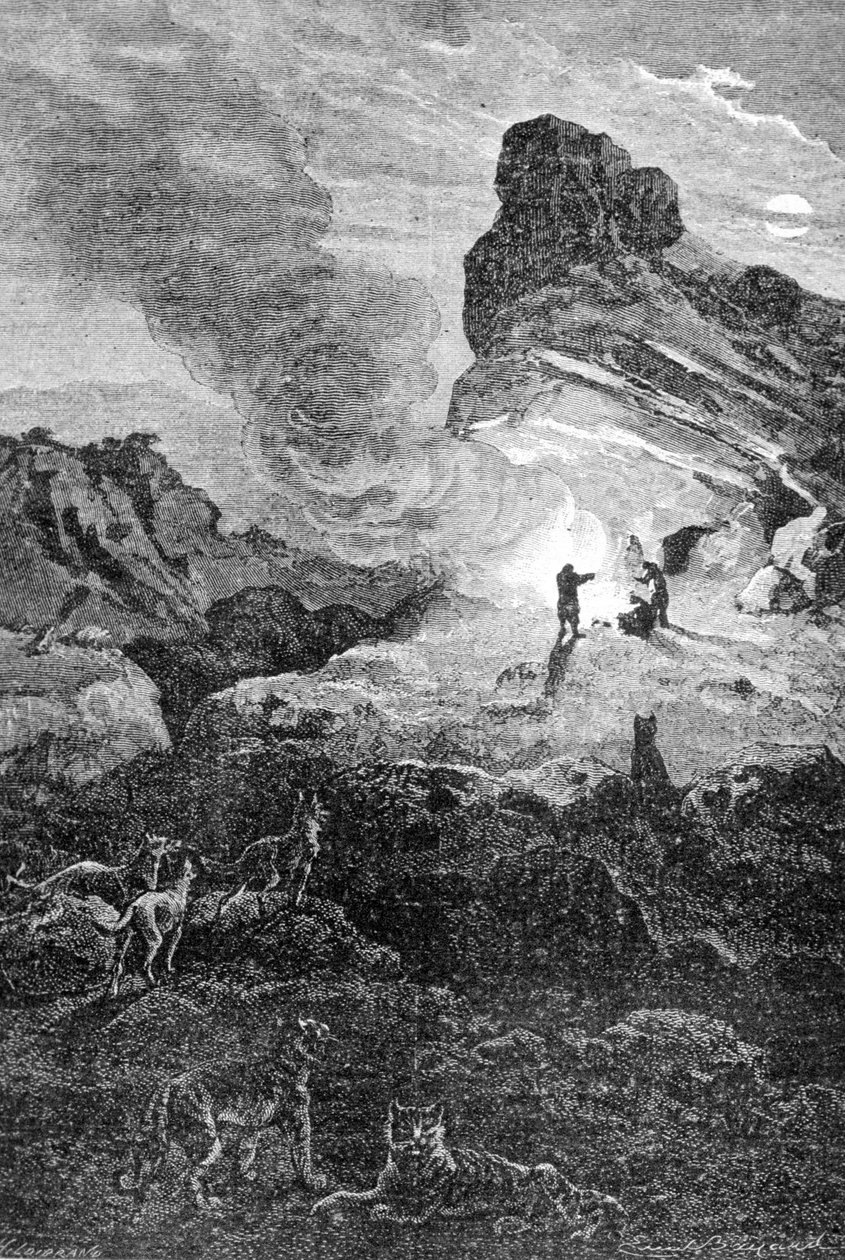 Życie w paleolicie. Grawerowanie z XIX wieku. autorstwa Unknown artist