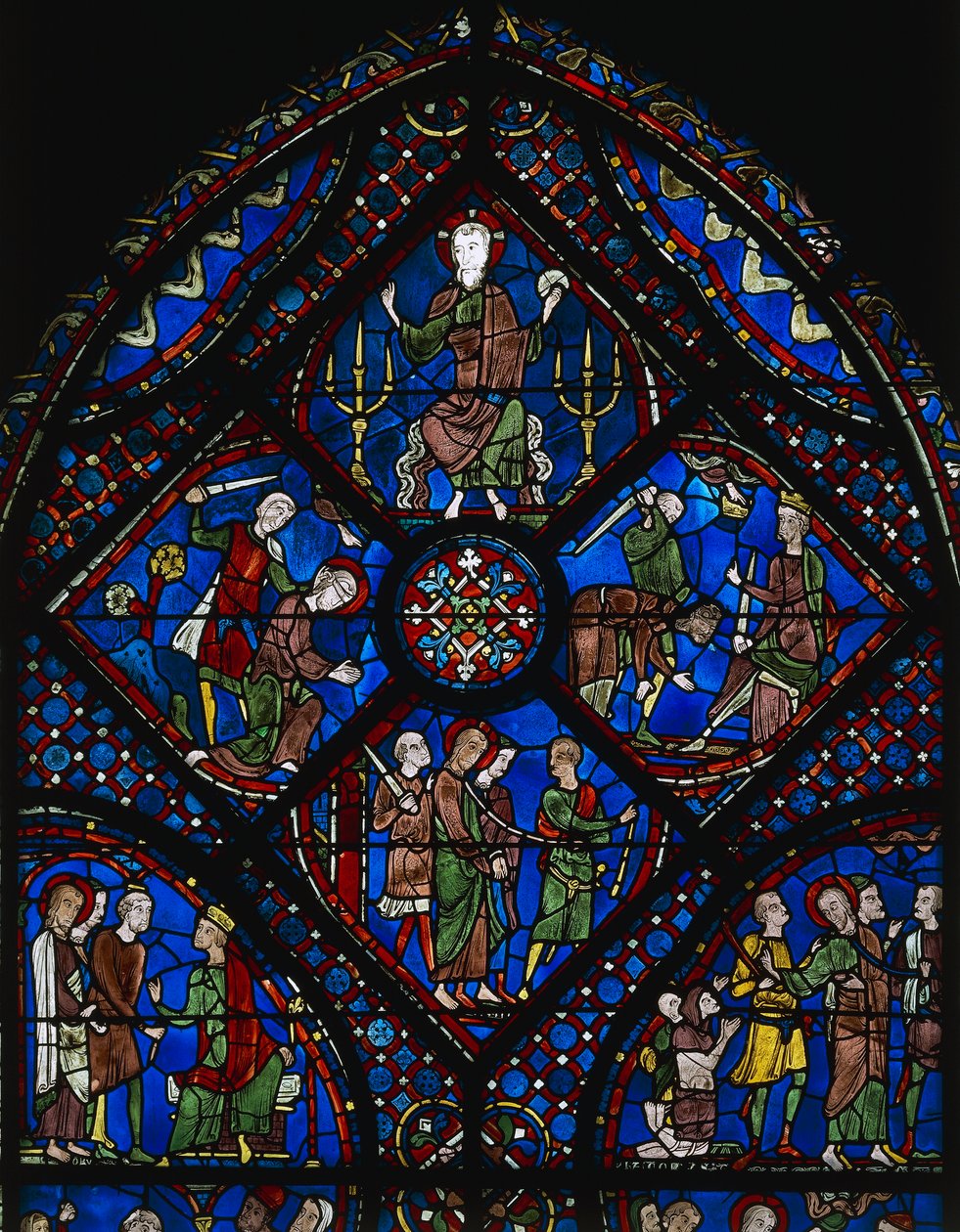Życie św. Jakuba Większego, górna część okna, witraż (XII w.), Katedra w Chartres (Lista Światowego Dziedzictwa UNESCO) autorstwa Unknown artist