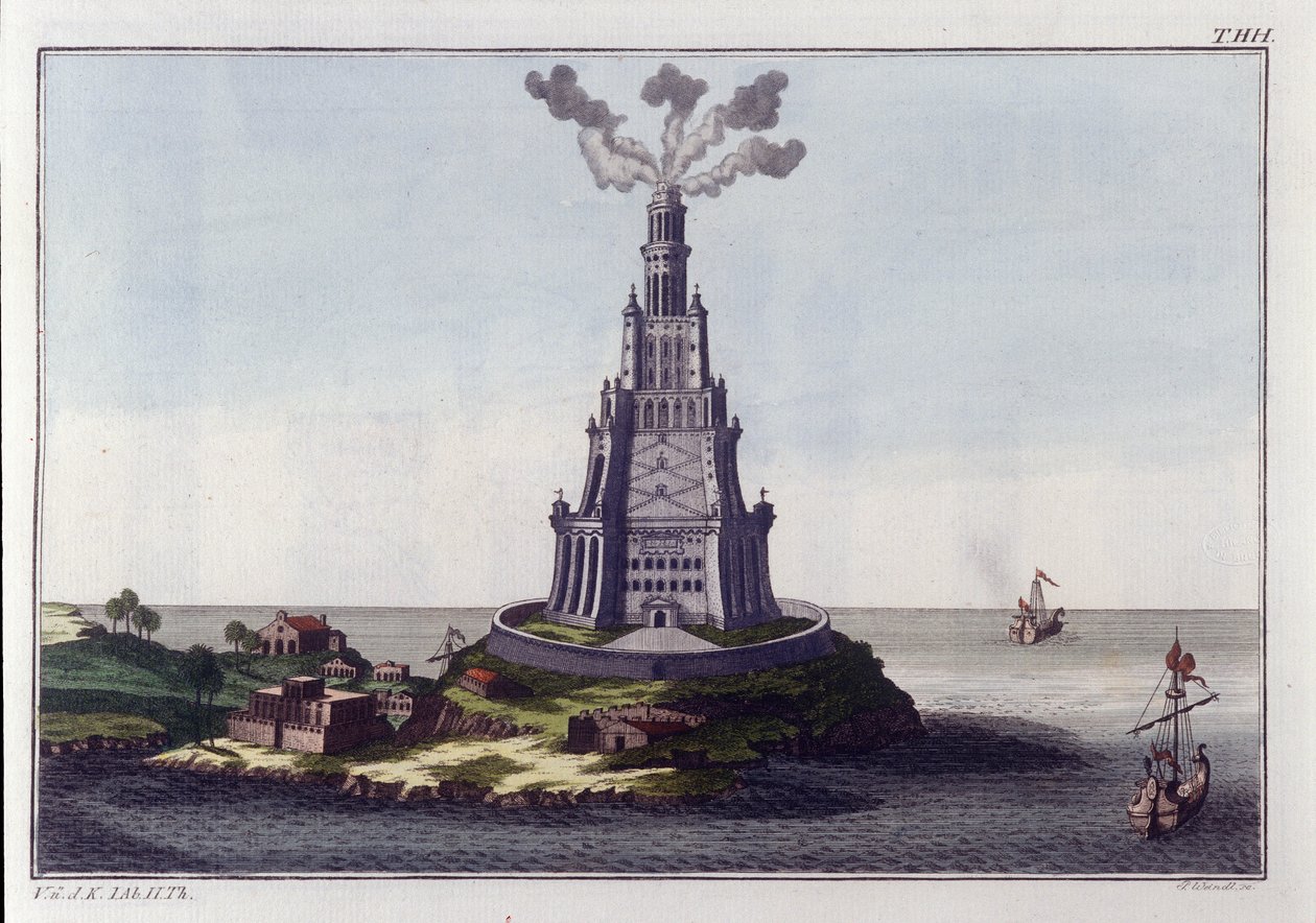 Latarnia morska w Aleksandrii. Rycina z początku XIX wieku. autorstwa Unknown artist