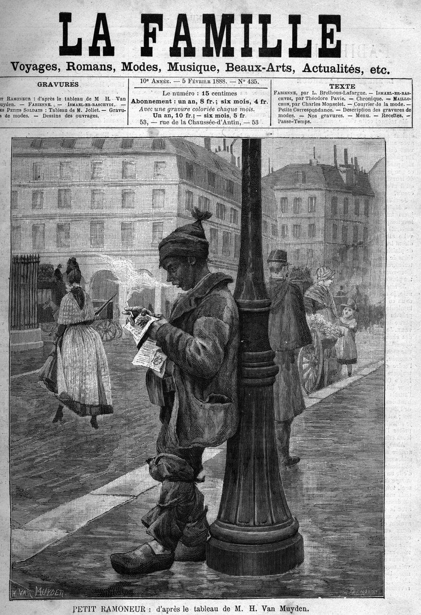 Mały komin. Grawerowanie od M.H. Obraz Van Muydena. Okładka gazety „La famille” z 1888 roku. autorstwa Unknown artist