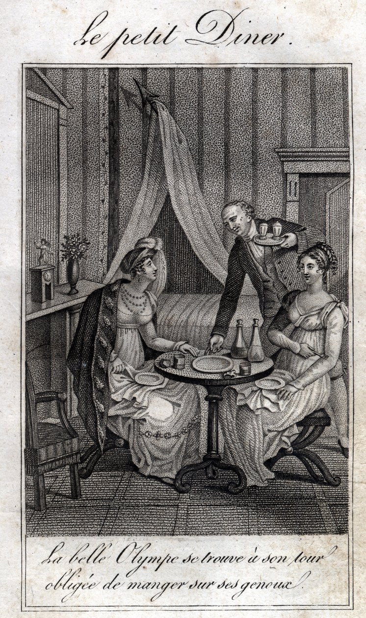 Mały obiad. Olympe de Gouges (1748-1793), francuska literat i rewolucjonistka z Celine jedną z jej przyjaciółek. autorstwa Unknown artist