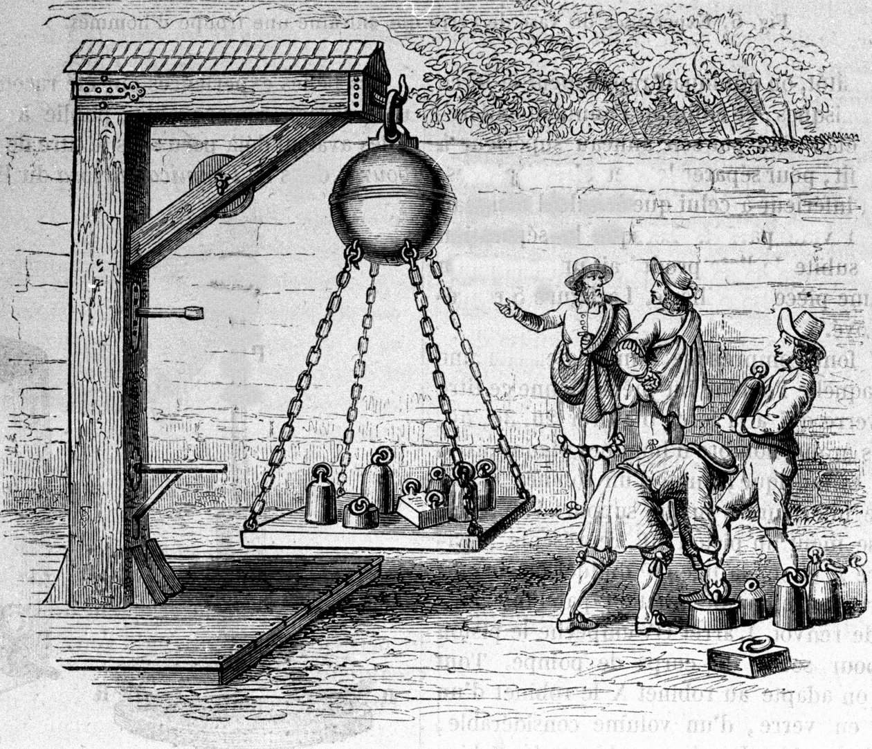 Ładowanie półkul magdeburskich zawieszonych w celu obliczenia ciśnienia atmosferycznego - w „Ottonis de Guericke: Experimenta Nova Magdeburgica de vacuo spatio”” autorstwa Otto von Guericke (Otto de Guericke autorstwa Unknown artist
