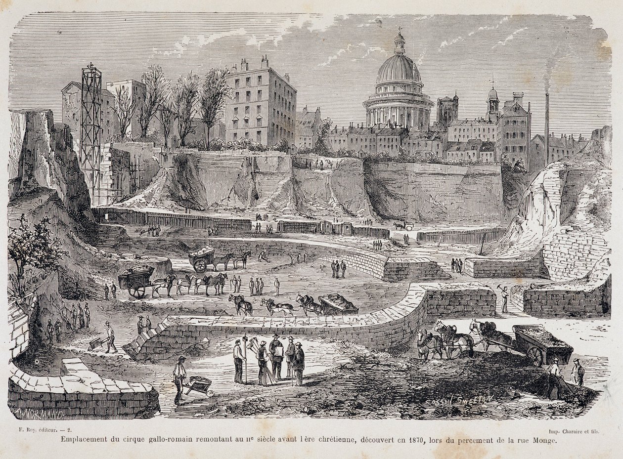 Lokalizacja cyrku gallo-rzymskiego z III wieku przed erą chrześcijańską, odkrytego w 1870 r. podczas drążenia Rue Monge autorstwa Unknown artist