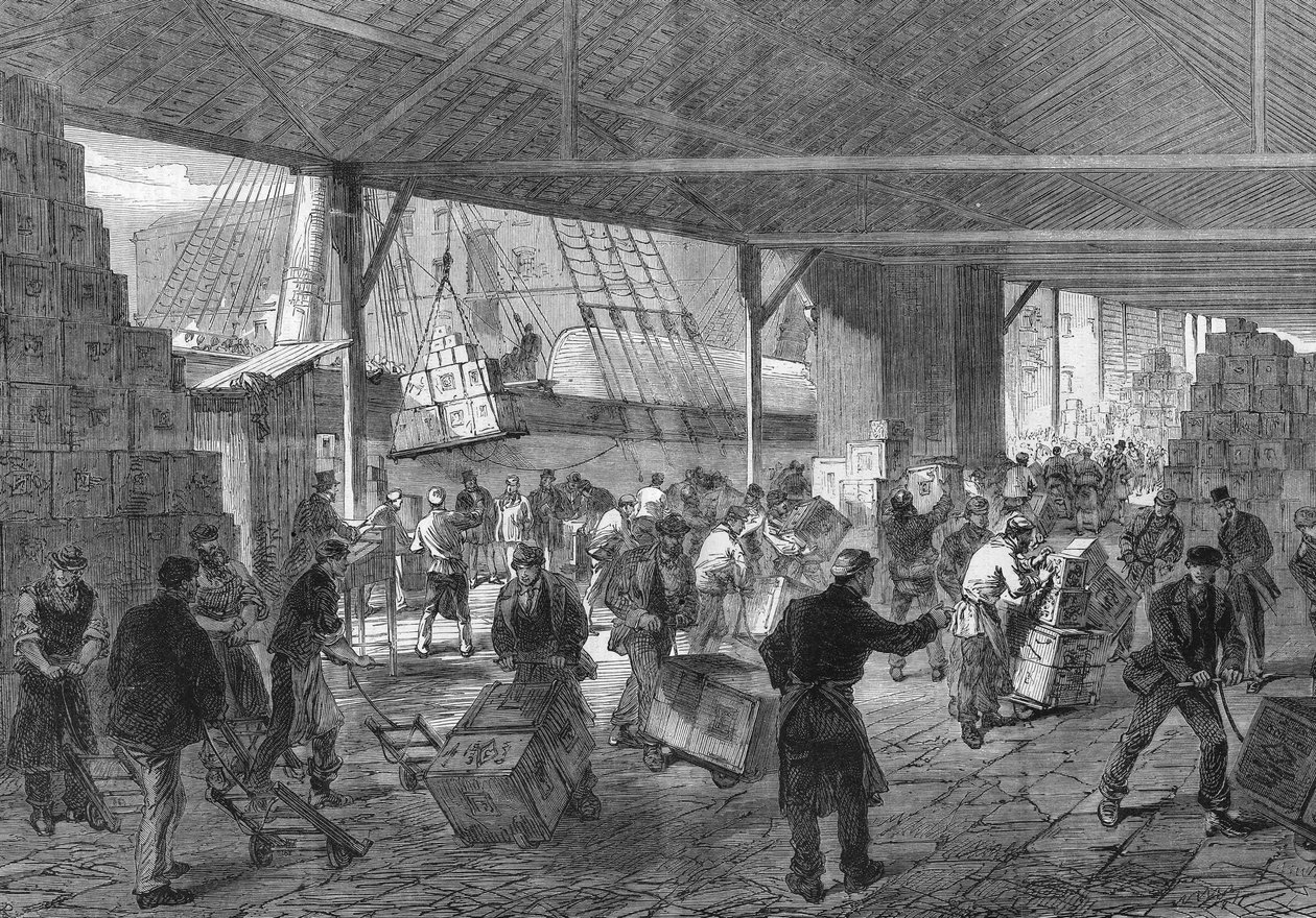 Londyn 1868: przybycie herbaty do doków. autorstwa Unknown artist