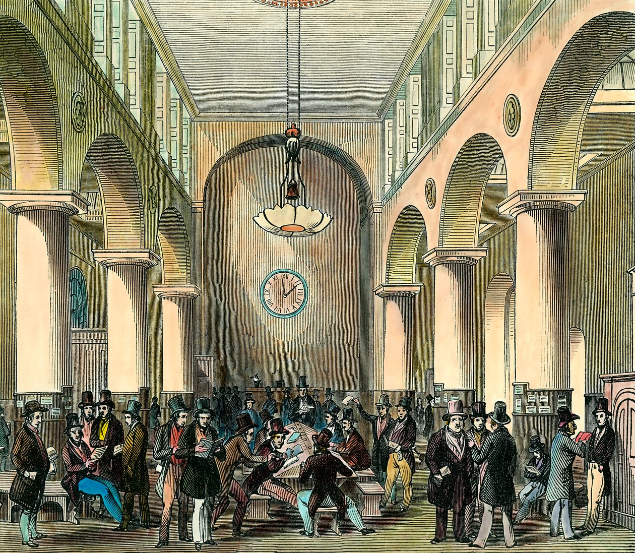 Londyńska Giełda Papierów Wartościowych: Giełda Papierów Wartościowych w Londynie w XIX wieku. Rytownictwo. Prywatna kolekcja. autorstwa Unknown artist