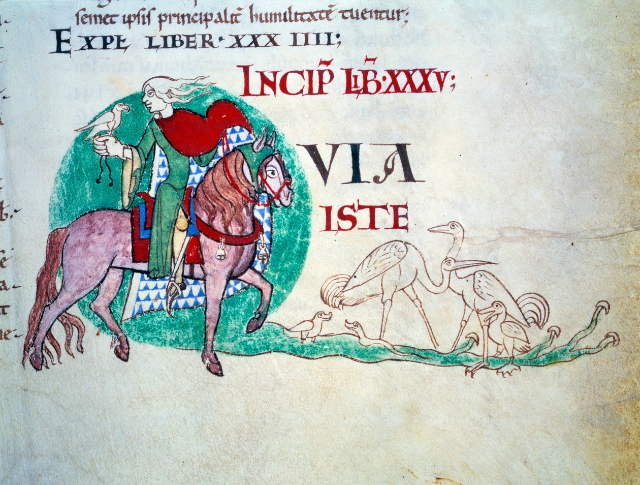 Lord ma polowanie na sokoła. Miniatura średniowiecza. Rękopis „Moralia w Hiobie”” z opactwa Citeaux dla Gregoire Pope I autorstwa Unknown artist