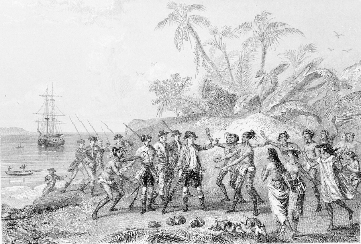 Louis Antoine, hrabia Bougainville (1729-1811) przybywający na Tahiti autorstwa Unknown artist