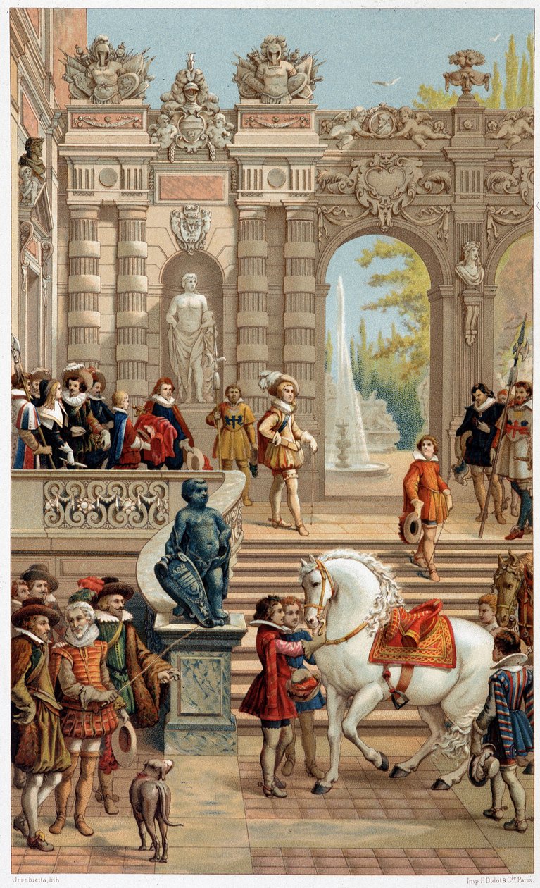 Ludwik XIII na dworze, w wieku 13 lat - w „”XVII w. – Instytucje: zwyczaje i kostiumy, Francja 1590-1700”” Paul Lacroix autorstwa Unknown artist