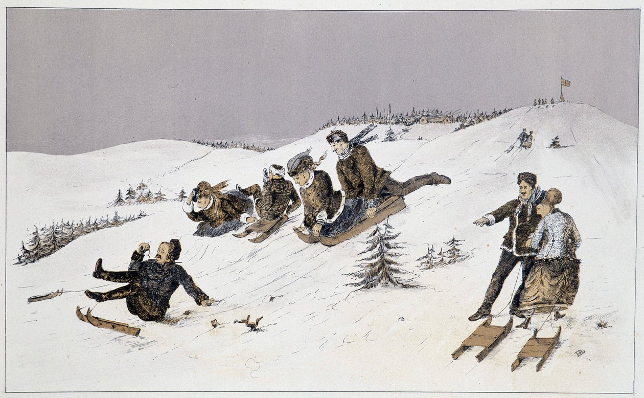 Saneczkarstwo - w „Szkicach sportów i rozrywek kanadyjskich” autorstwa porucznika. Henry Buckton Laurence autorstwa Unknown artist