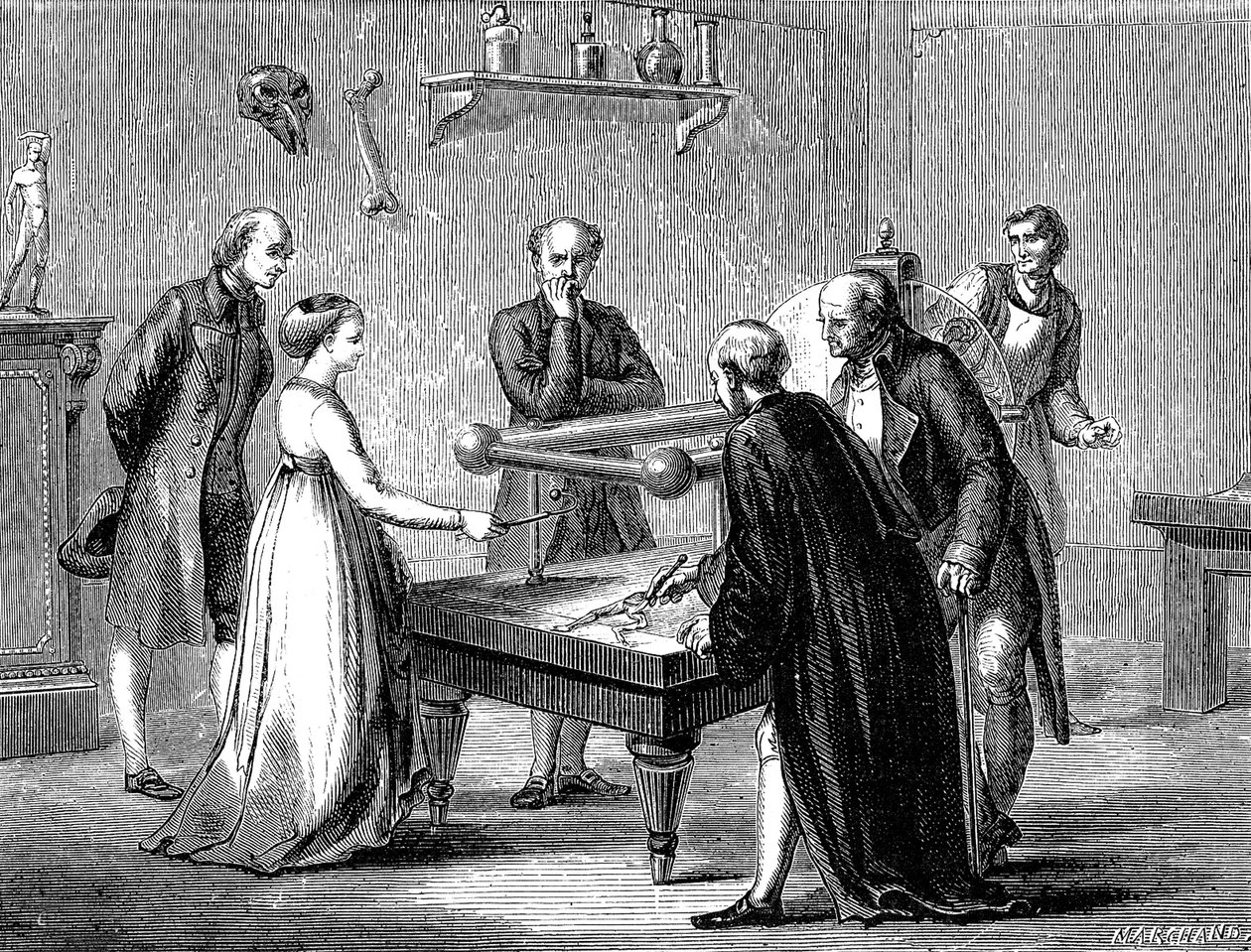 Luigi Galvani odkrył w 1780 roku, że mięsień żaby ulega drażliwości pod wpływem prądu elektrycznego autorstwa Unknown artist