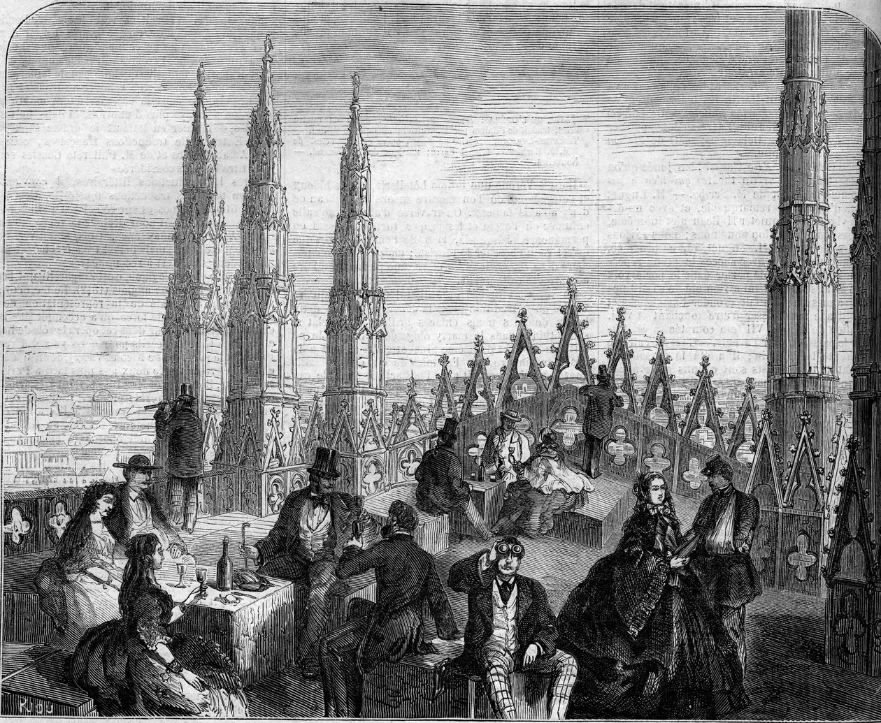 Lunch na tarasie kopuły katedry w Mediolanie (Il Duomo). Włochy autorstwa Unknown artist