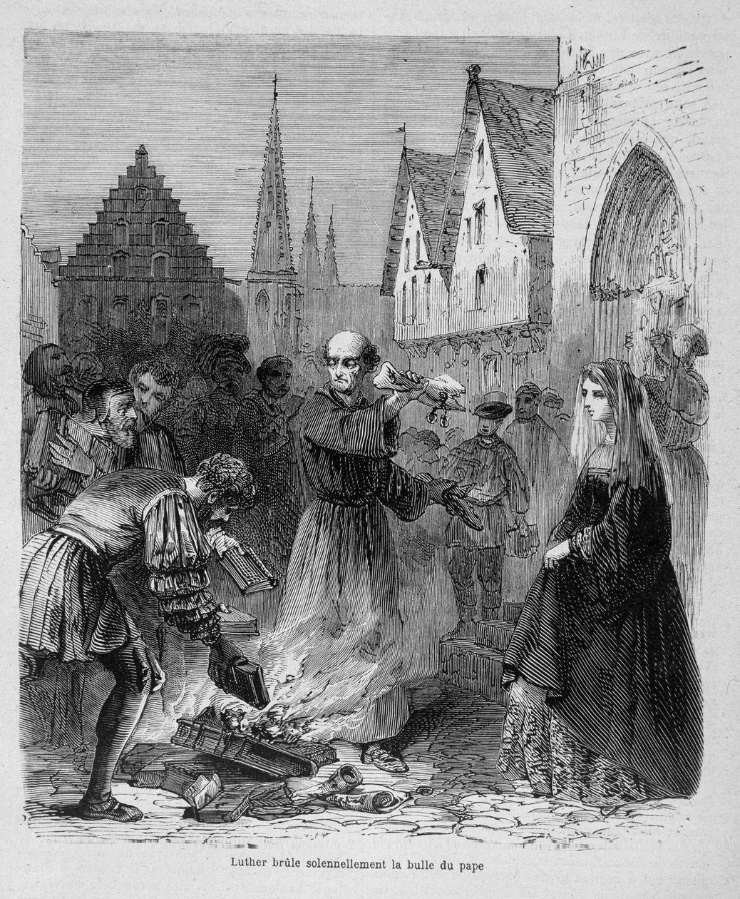 Luter uroczyście pali papieską bańkę – w „Histoire des popes” Maurice Lachatre, s.d. 19 wiek autorstwa Unknown artist
