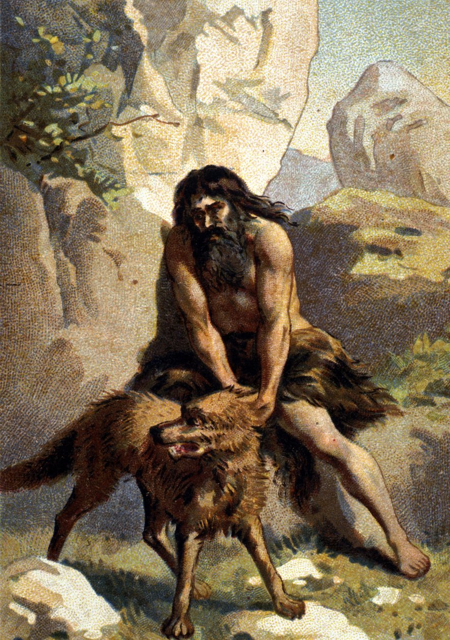 Lycanthropy: Delire tego, który myśli, że został przemieniony w wilka. Chromo XIX wieku autorstwa Unknown artist