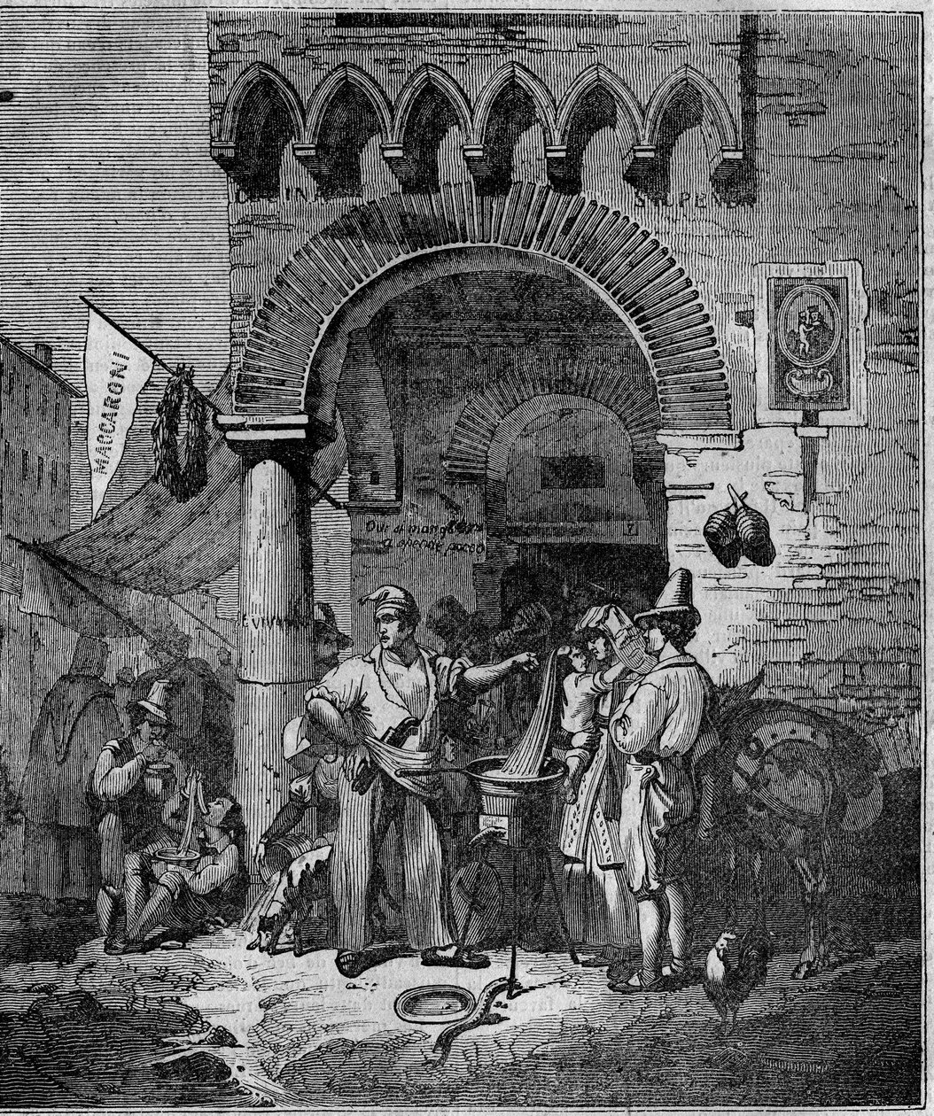 Sprzedawca makaronów makaronowych w Neapolu w XIX wieku. autorstwa Unknown artist