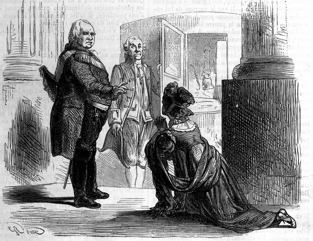 Madame hrabina Labedoyere na kolanach Ludwika XVIII króla Francji. autorstwa Unknown artist