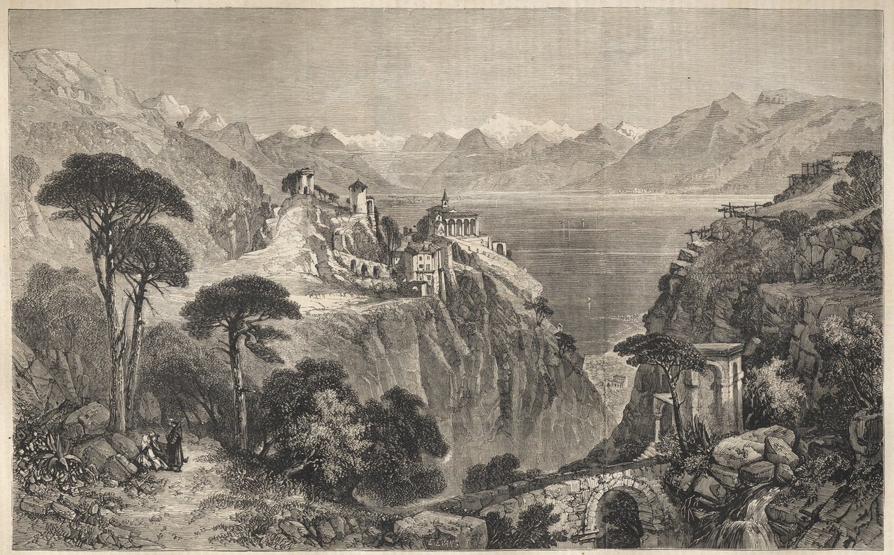 Madonna del Sasso, Szwajcaria - Klasztor Matki Bożej w Sasso - Niedaleko Locarno nad Jeziorem Maggiore - Kanton Ticino w Szwajcarii - 1861 autorstwa Unknown artist