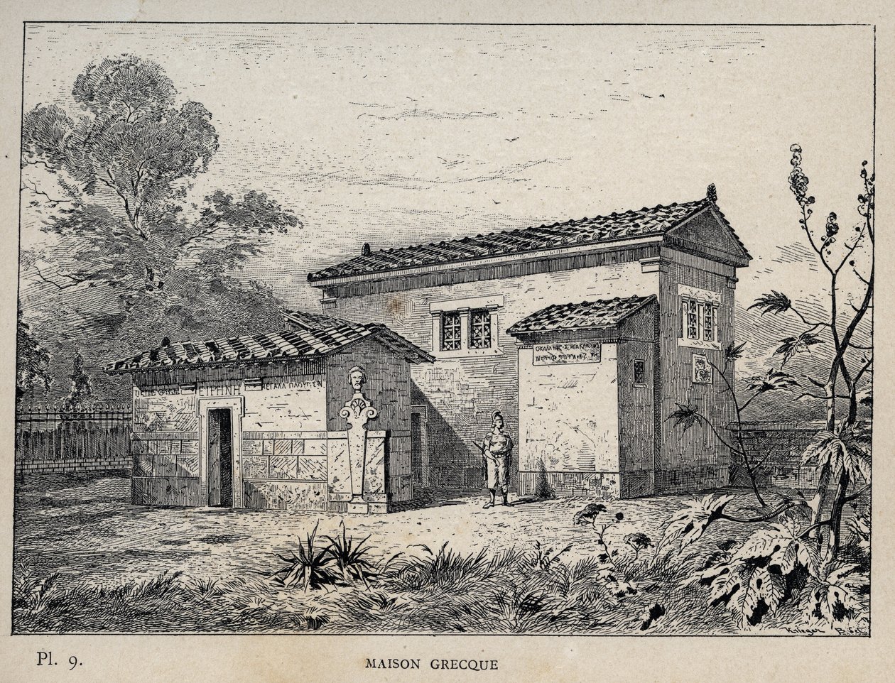 Maison Grecque (dom grecki) - rycina z 1889 r. w „Historia zamieszkiwania ludzi na Wystawie Powszechnej z 1889 r., autorstwa Charlesa GARNIERA - Librairie centrale des beaux-arts Paris 1889 autorstwa Unknown artist