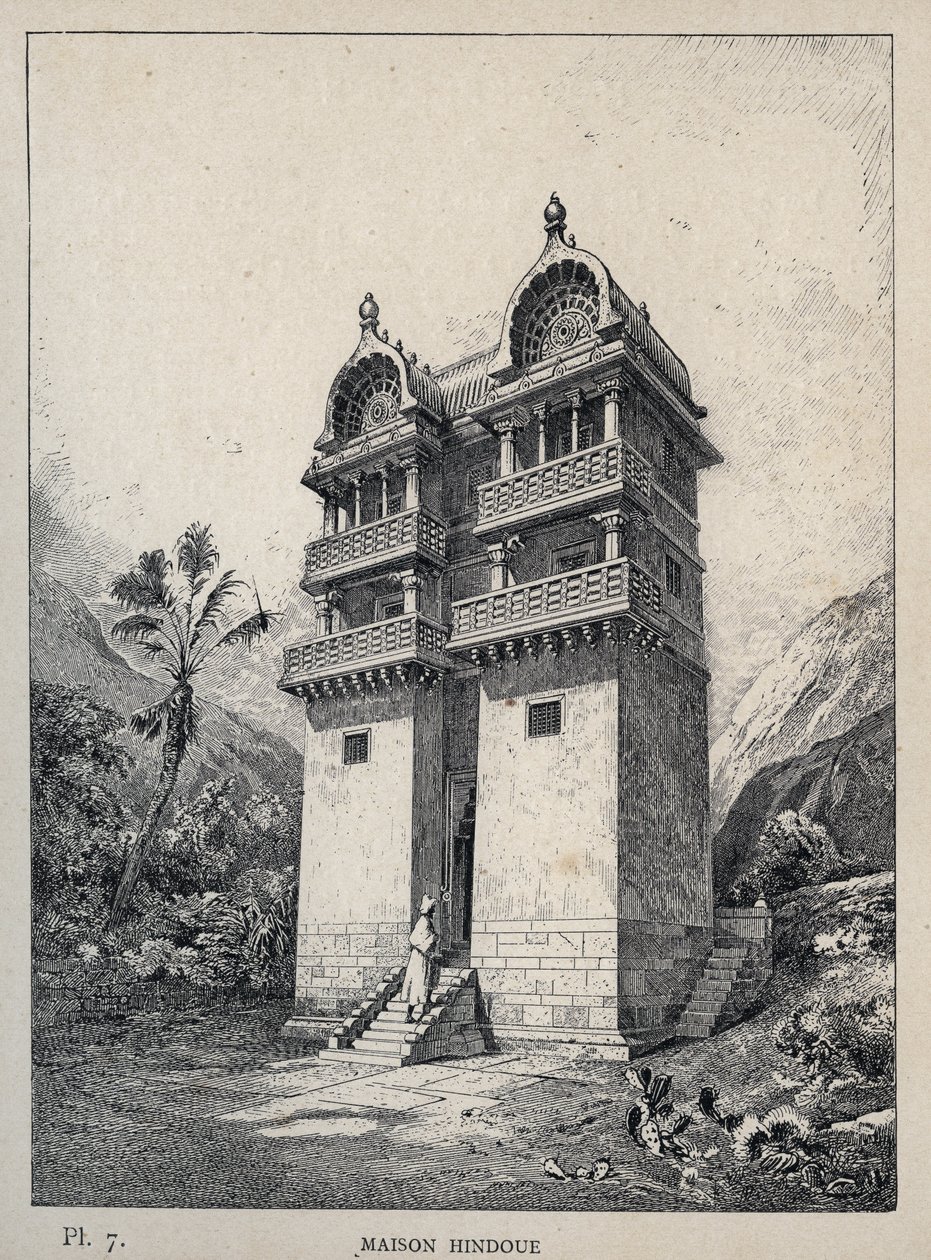 Maison Hindu (dom hinduski) - rycina z 1889 r. w „Historia zamieszkiwania ludzi na Wystawie Powszechnej z 1889 r., autorstwa Charlesa GARNIERA - Librairie centrale des beaux-arts Paris 1889 autorstwa Unknown artist