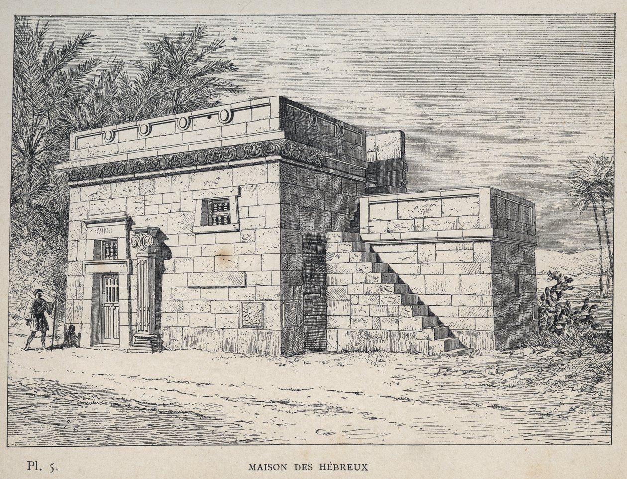 Maison des Hébreux - (hebrajski dom) grawerunek z 1889 r. w „Historia zamieszkiwania ludzi na Wystawie Powszechnej z 1889 r., autorstwa Charlesa GARNIERA - Librairie centrale des beaux-arts Paris 1889 autorstwa Unknown artist
