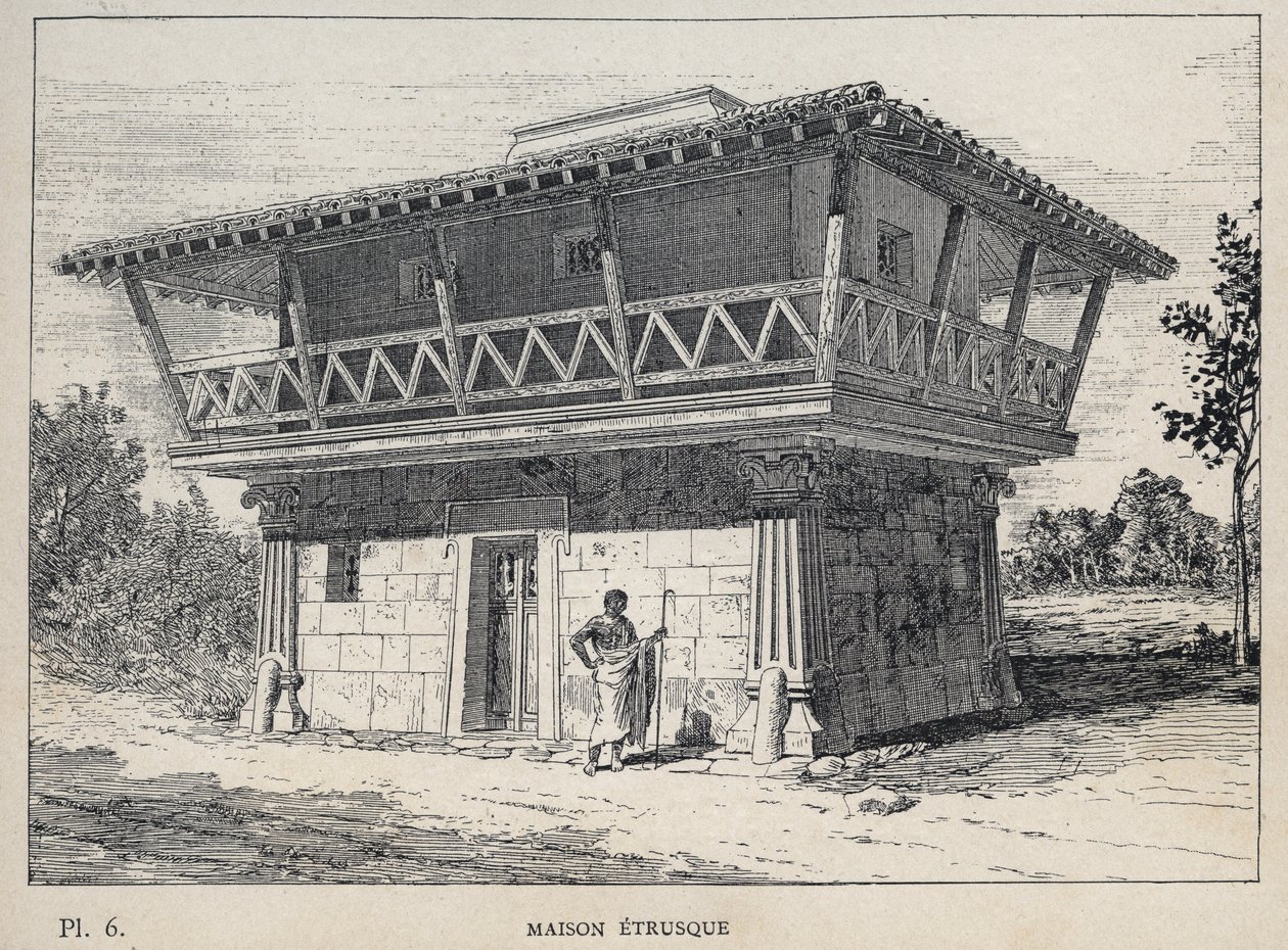 Maison etrusque (dom etruski) - rycina z 1889 r. w „Historia zamieszkiwania ludzi na Wystawie Powszechnej z 1889 r., autorstwa Charlesa GARNIERA - Librairie centrale des beaux-arts Paris 1889 autorstwa Unknown artist