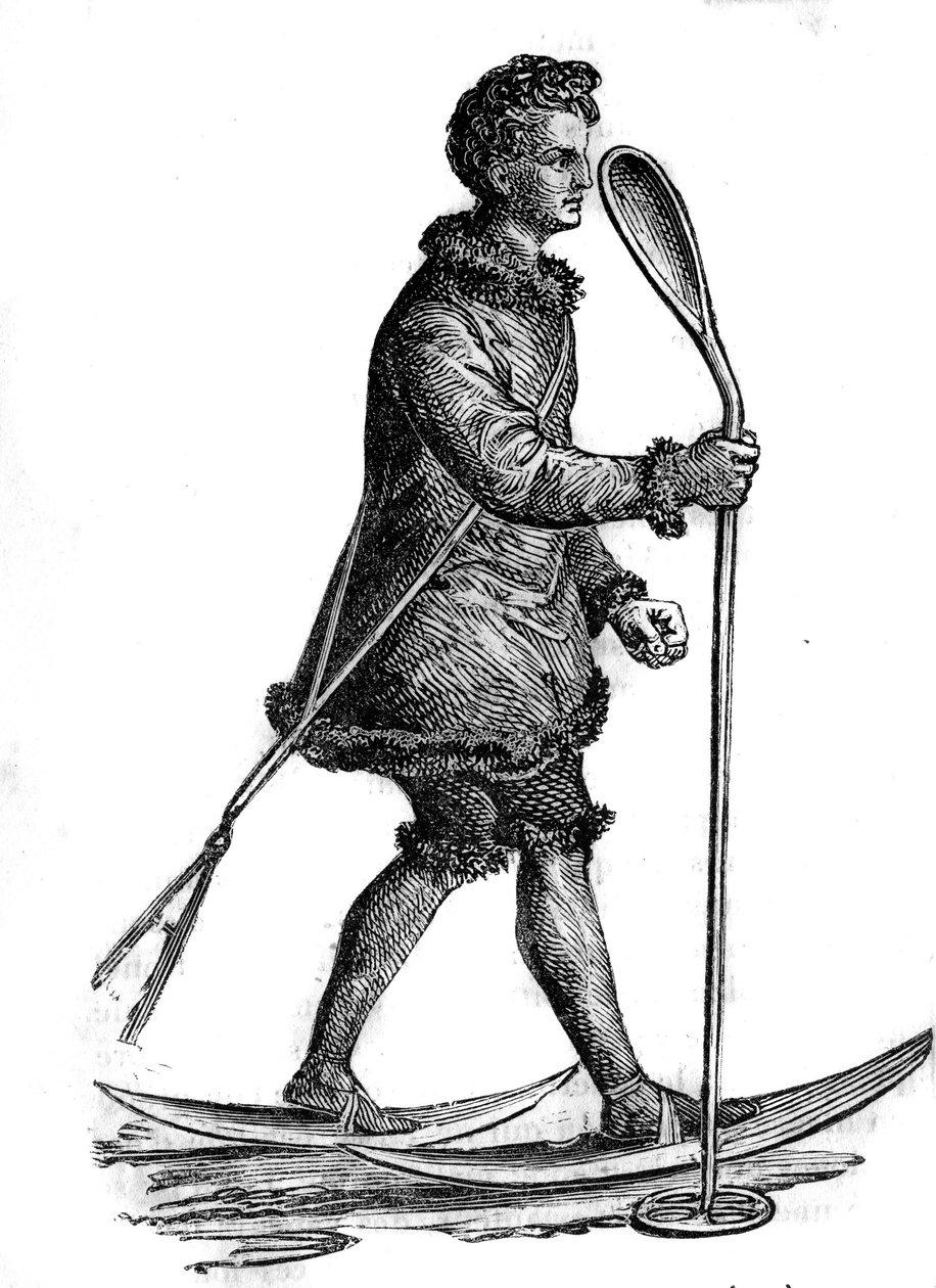 Mężczyzna w tradycyjnym stroju chanty (khante lub ostiak) poluje na Hermine. Chanty to ludzie ugrofińscy żyjący w zachodniej Syberii. autorstwa Unknown artist