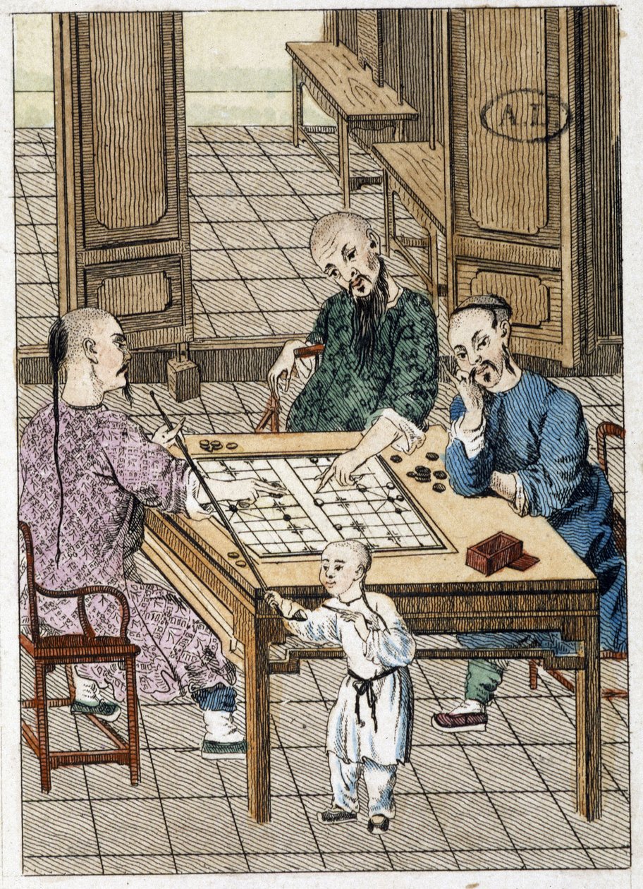 Mężczyzna grający w warcaby (?) i palacz - Chiny autorstwa Unknown artist