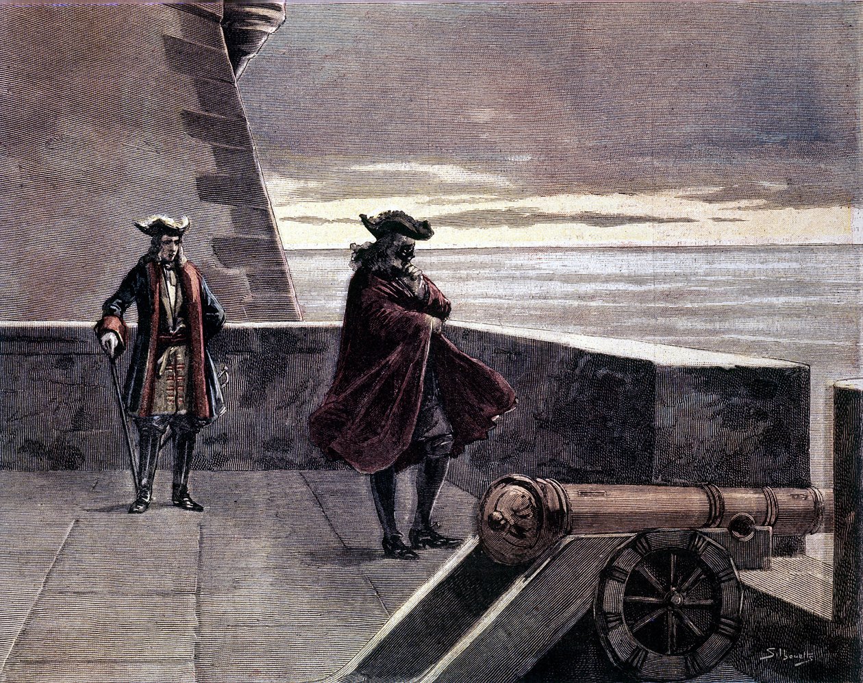 Człowiek z żelazną maską w swojej wieży. Grawerowanie z XIX wieku. autorstwa Unknown artist