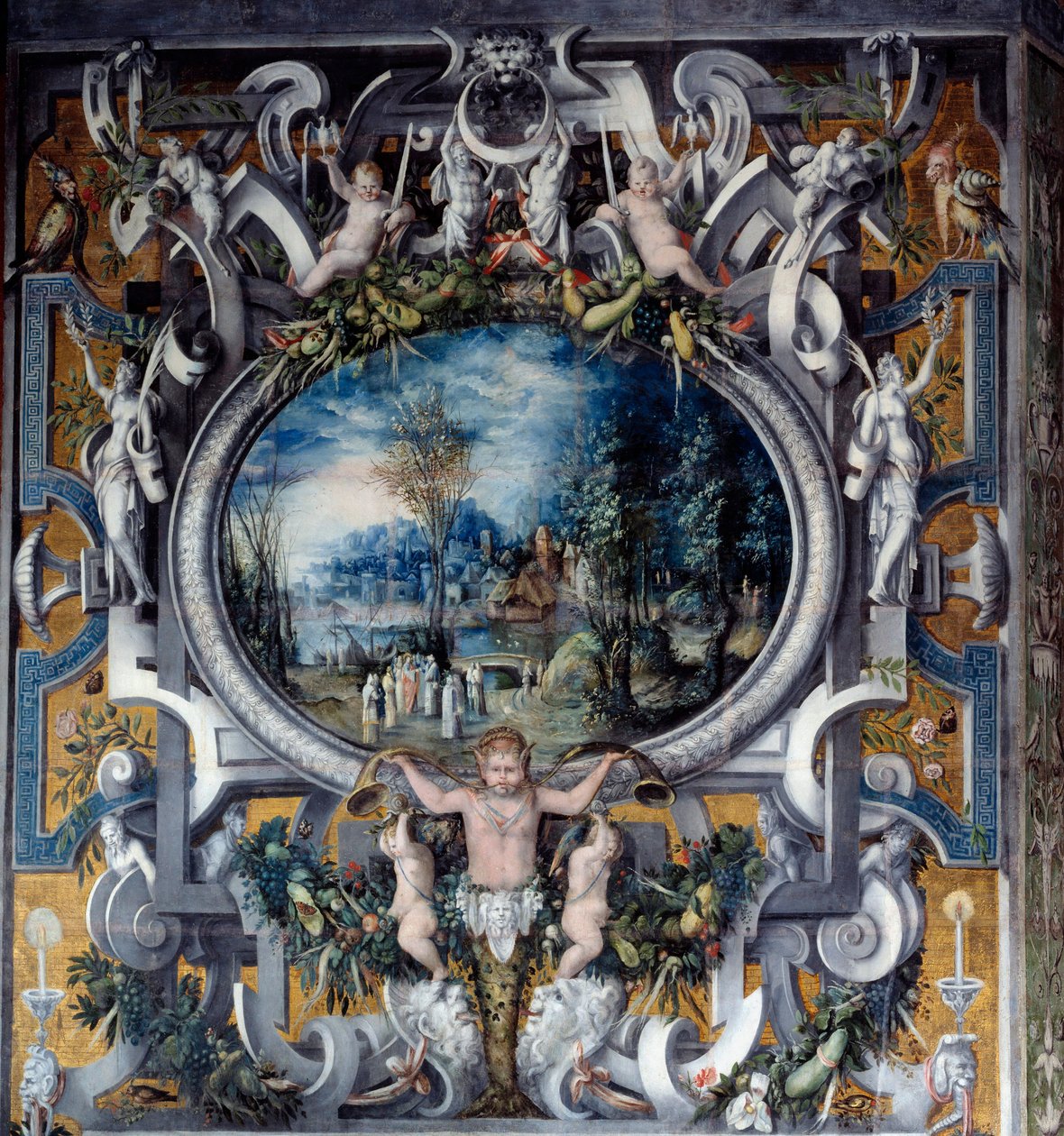 Płaszcz komina w hołdzie Julesowi Cesarowi w pokoju rzymskiego obrazu Anonimowych bohaterów. Około 1547 r. Posłuchaj, Narodowe Muzeum Renesansu autorstwa Unknown artist