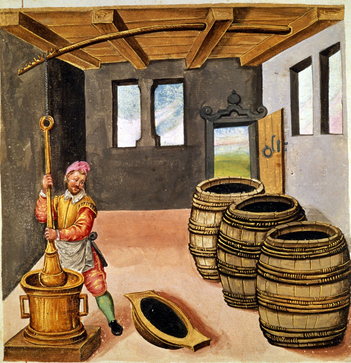Produkcja prochu czarnego - w „Podręczniku pirotechniki, zbrojowni i fortyfikacji” ”z XVI wieku. autorstwa Unknown artist