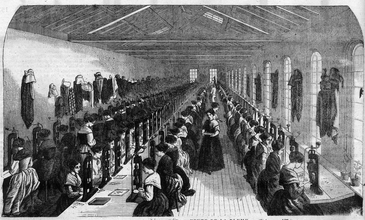 Produkcja pióra cementowego: pracownicy podczas realizacji miejsca na pióro w zakładzie w Birmingham - Grawerowanie w „Le Journal Illustrous”” autorstwa Unknown artist