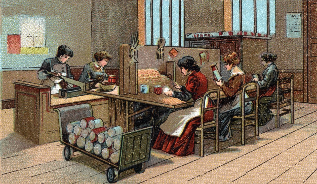 Produkcja fajerwerków. Chromolitografia z końca XIX wieku autorstwa Unknown artist