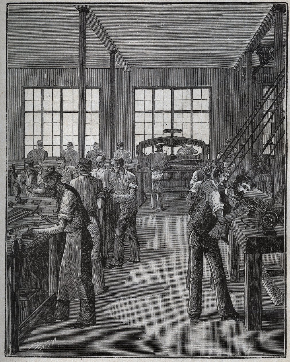 Produkcja obsadki do długopisu (pojemnik na długopis) i obsadka do ołówka (pojemnik na ołówki). Grawer z 1885 roku w „Les arts et metiers illustres” Adolphe BITARD. autorstwa Unknown artist