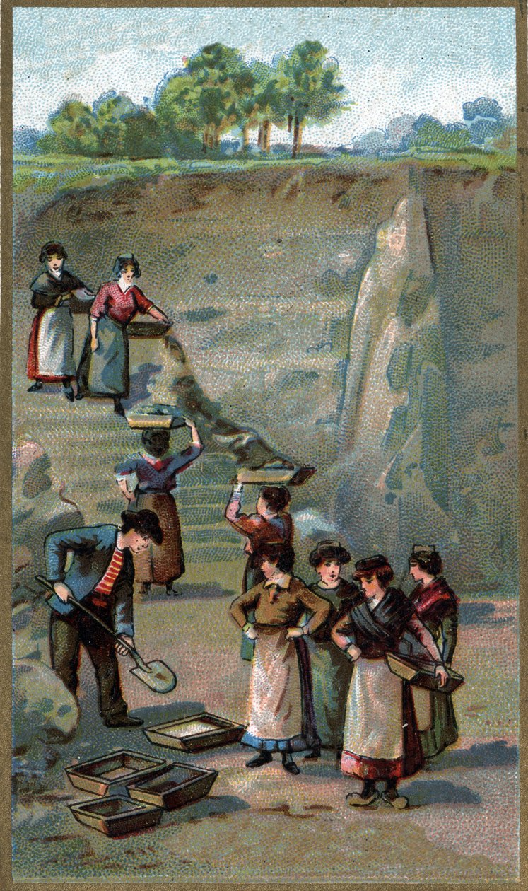 Produkcja porcelany, kamieniołom Kaolin. Chromolitografia z końca XIX wieku autorstwa Unknown artist