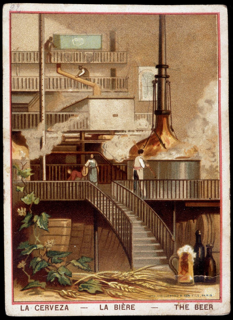 Produkcja piwa w XIX wieku”: Browar - Chromolithography sd. 19 wiek. autorstwa Unknown artist