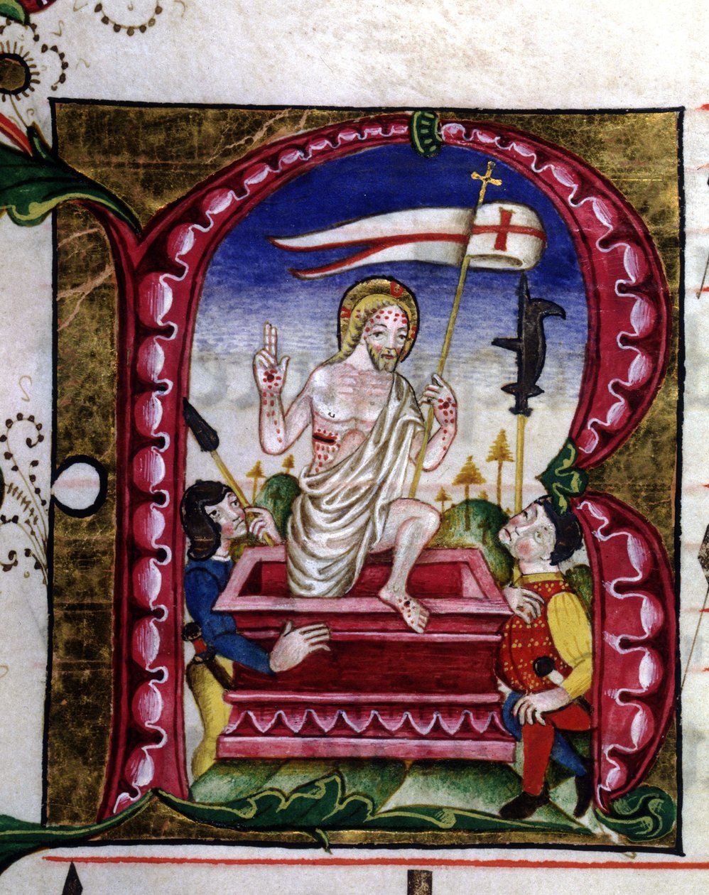 Rękopis pieśni liturgicznej. Miniatura przedstawiająca zmartwychwstanie. XV wiek. Kościół Koronowanej Dziewicy z Lodi. autorstwa Unknown artist
