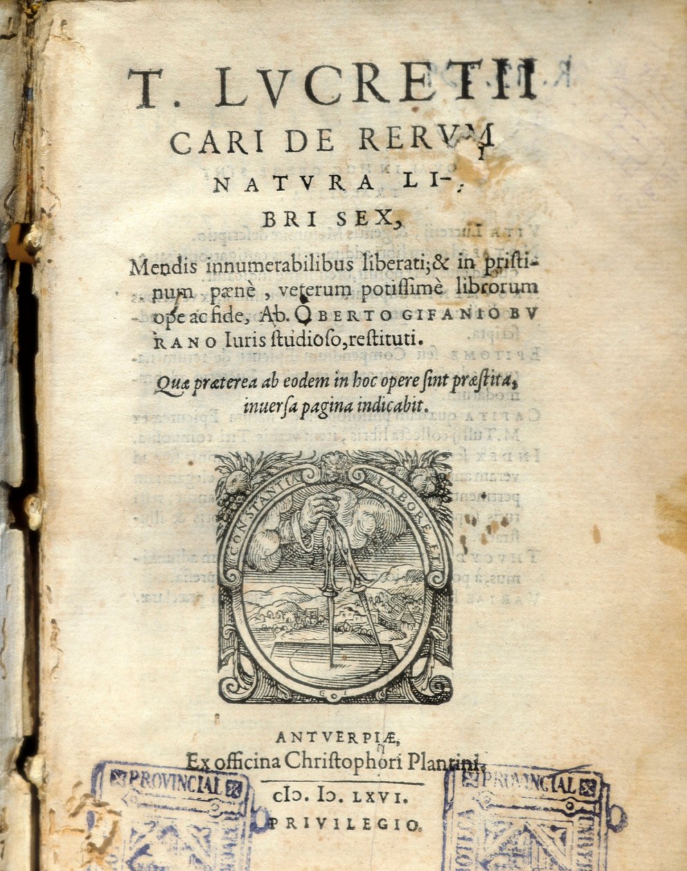 Strona rękopisu tomu 6 "De natura rerum" (Z natury) łacińskiego filozofa Lukrecji (Titus Lucretius Carus) (98-55 pne) 1564 autorstwa Unknown artist