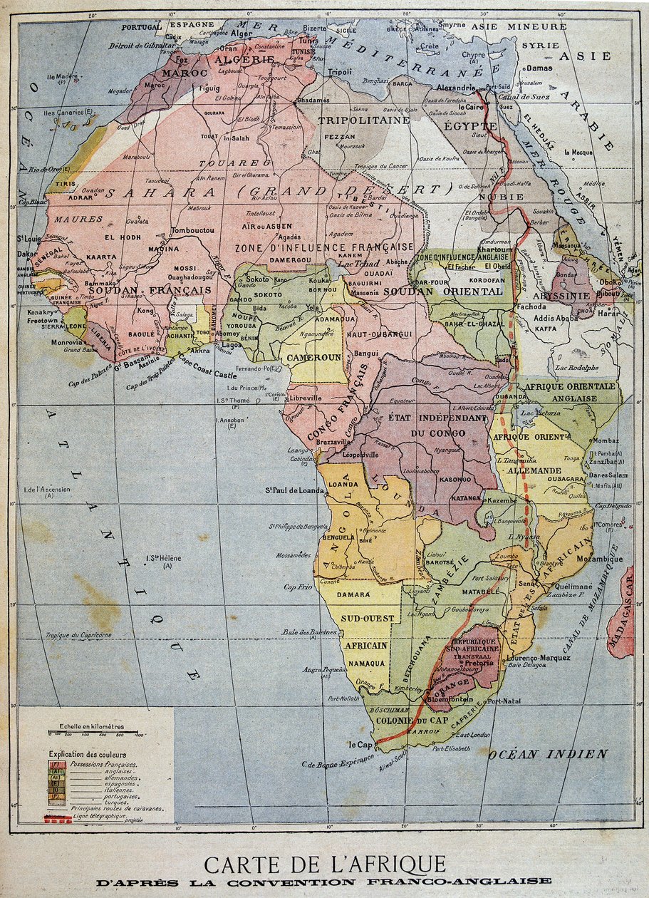 Mapa Afryki według konwencji francusko-angielskiej - w „Le Petité Journal” z 09.04.1899 autorstwa Unknown artist