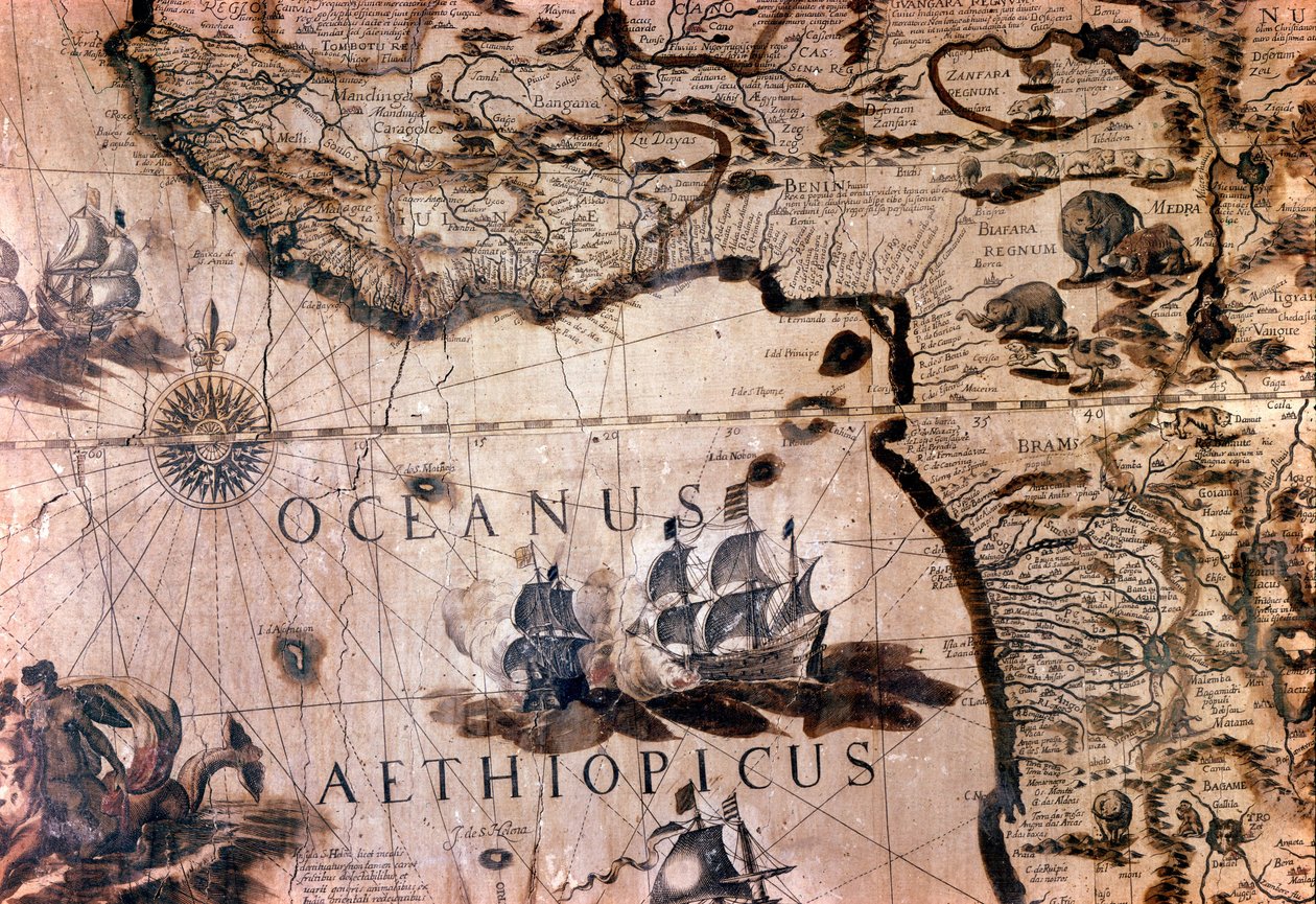 Mapa Afryki: szczegół przedstawiający Zatokę Benin z wyspą Świętej Heleny. Włoskie Towarzystwo Geograficzne w Rzymie z XVII wieku autorstwa Unknown artist