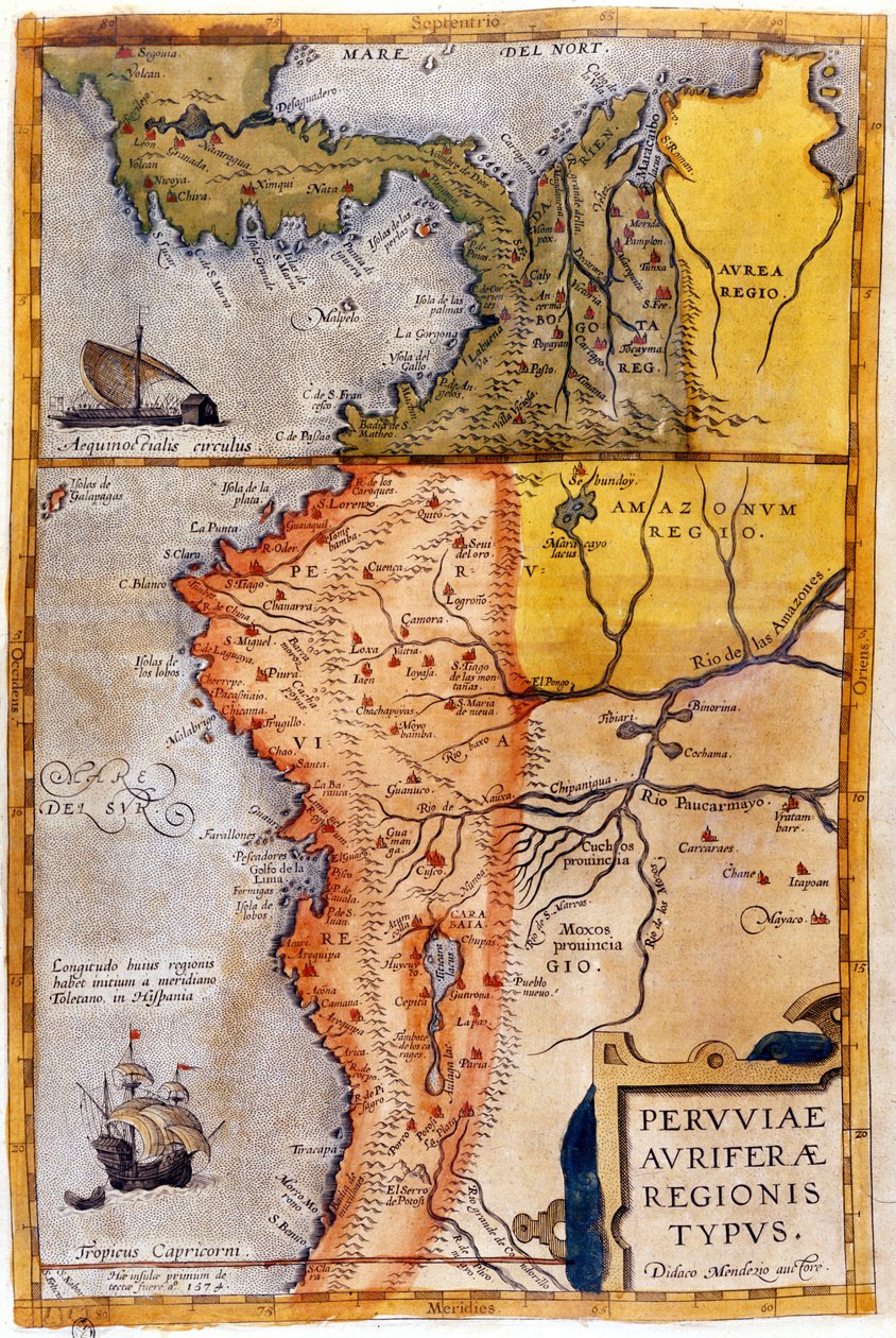 Mapa Kolumbii i Peru. 1590. autorstwa Unknown artist