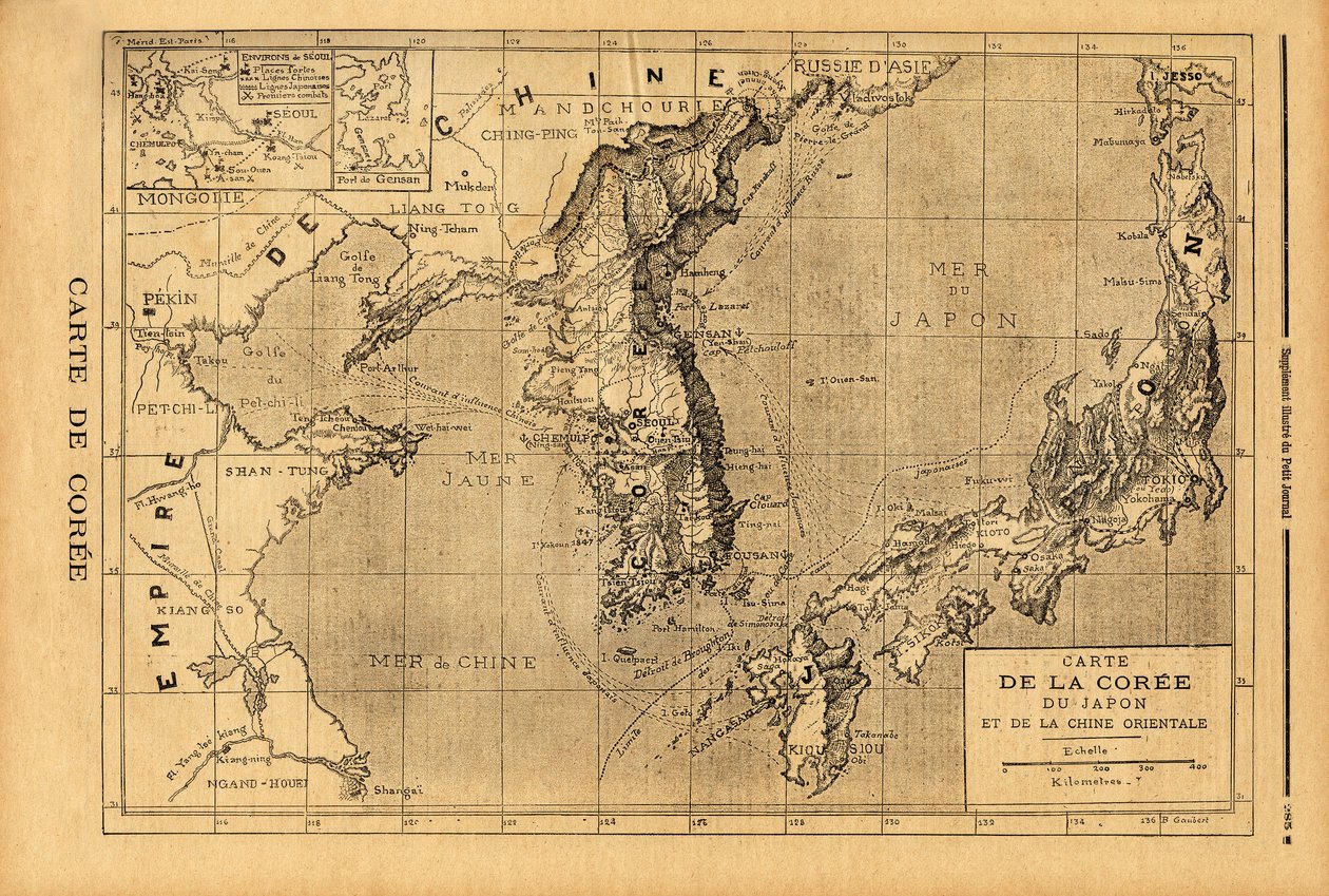 Mapa Korei, Japonii i wschodnich Chin. Grawerowanie w „Le petit journal”” 3.09.1894. Kolekcja Selvy. autorstwa Unknown artist