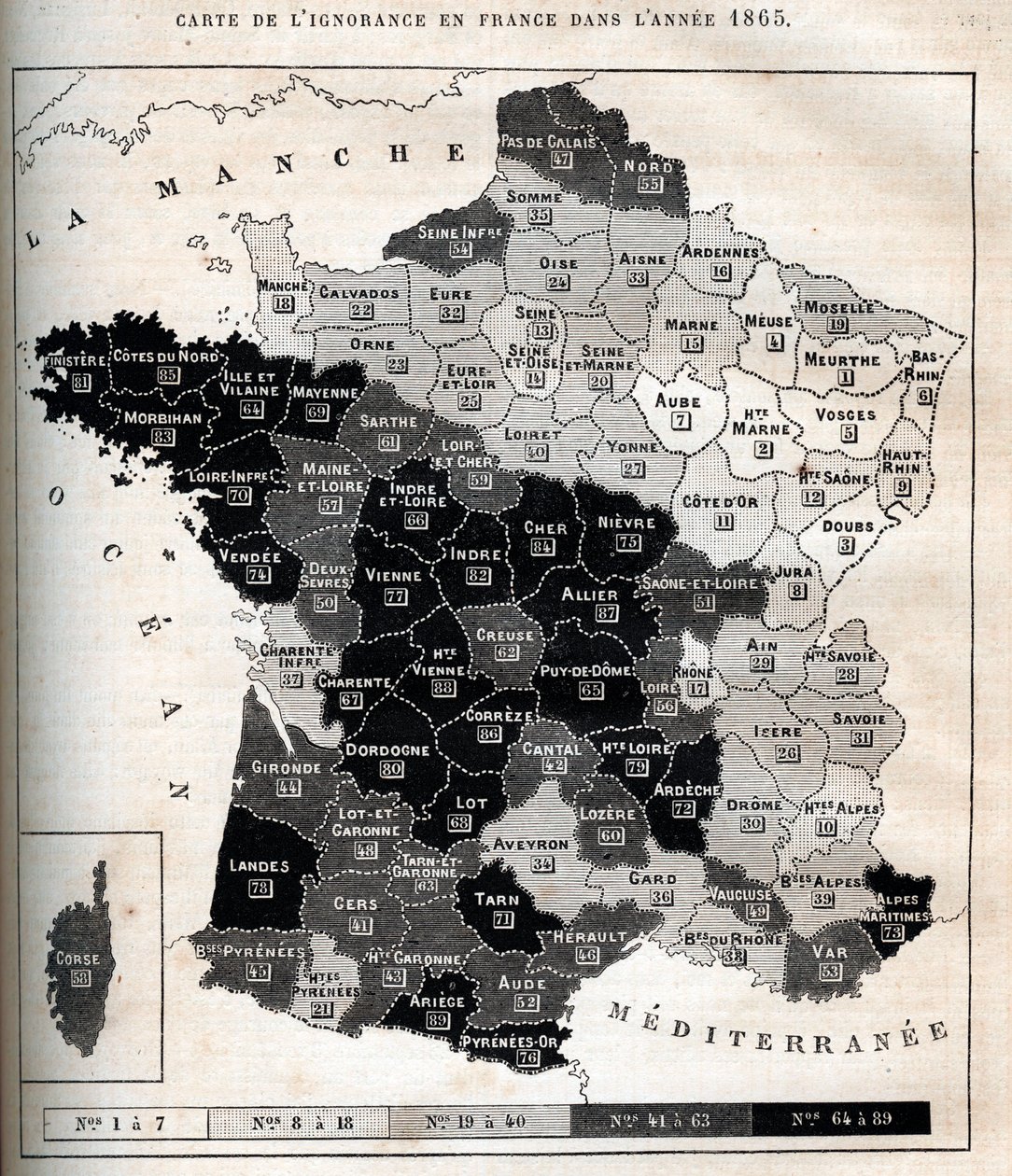 Mapa ignorancji we Francji w 1865 r. - autorstwa Unknown artist