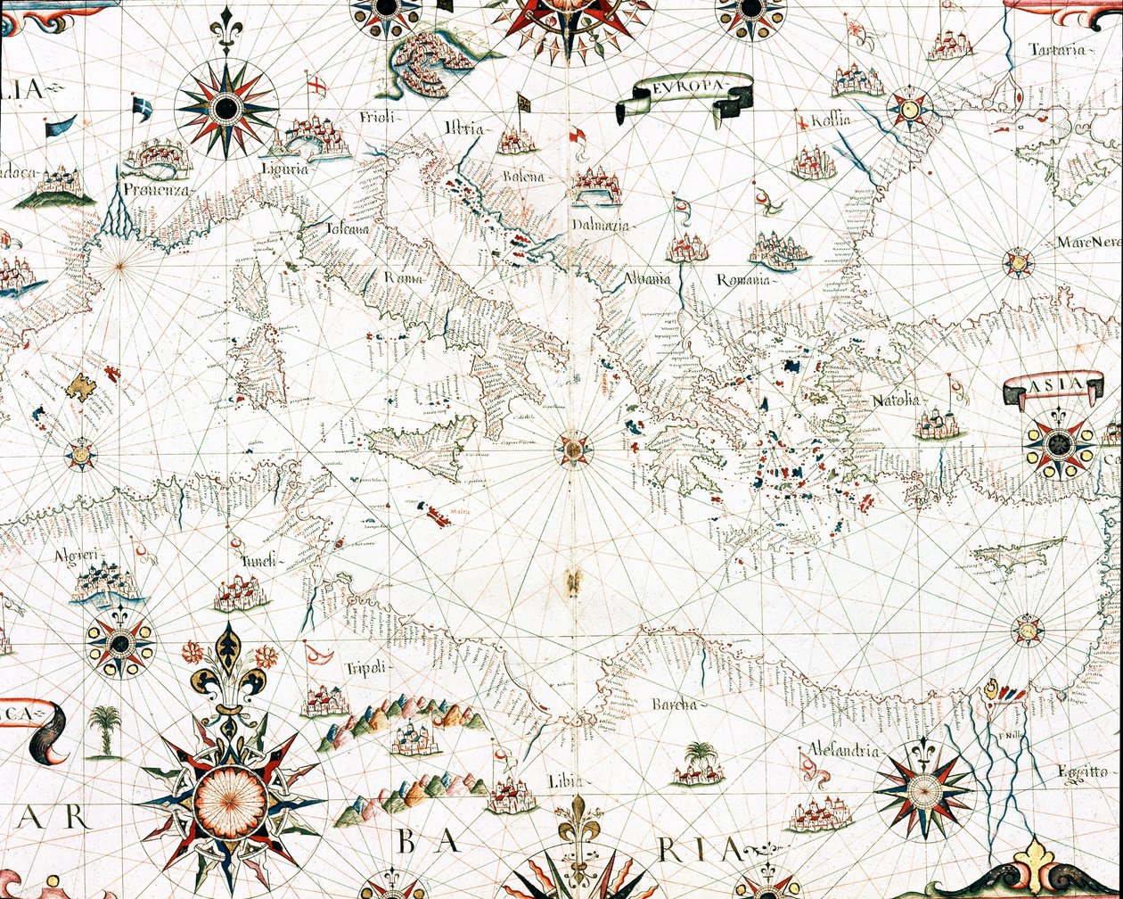 Mapa Morza Śródziemnego i wybrzeża (Szczegóły portulanskiego Castellini autorstwa Unknown artist